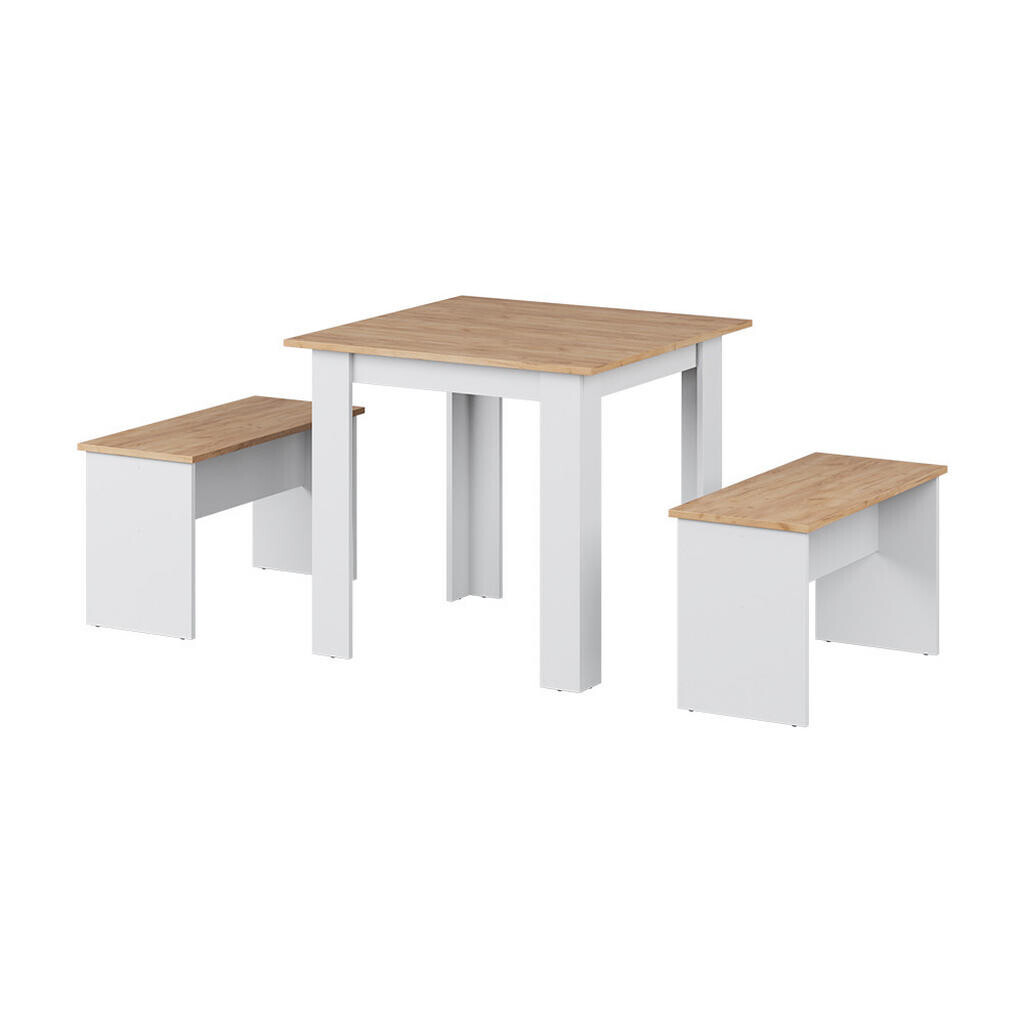 Vicco JÍDELNÍ SET Sentio Zlatá síla dub/bílá 80 x 80 cm se 2 lavicemi