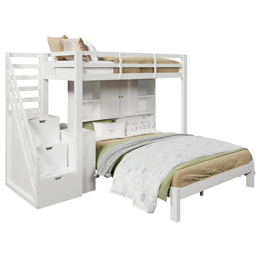 OKWISH PATROVÁ postel 90/200 cm a 140/200 cm bílá z masivního dřeva a MDF s úložným schodem