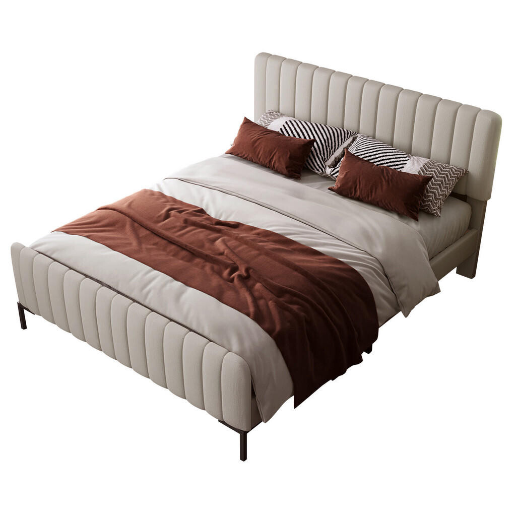 OKWISH POLSTROVÁNÁ postel 180/200 cm šedá a béžová z lnu s nastavitelným čelem a roštem