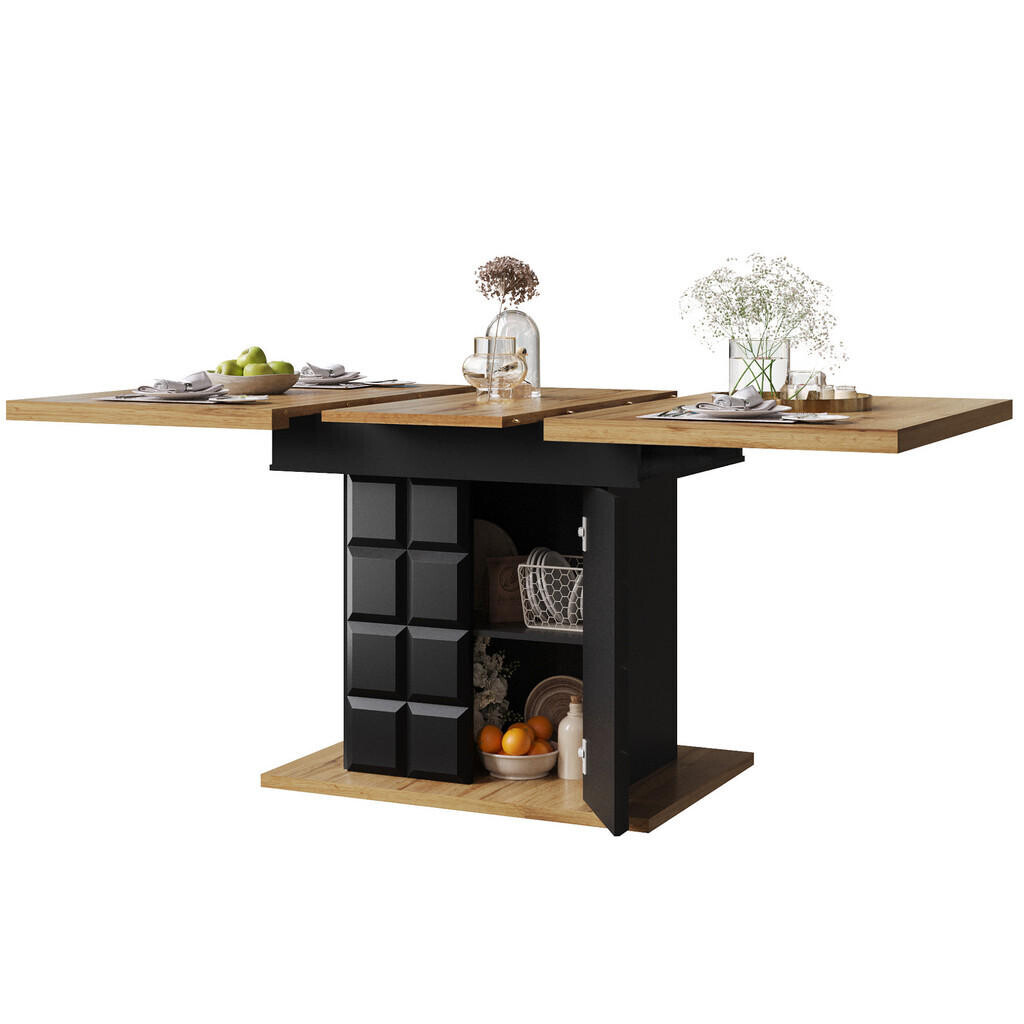 Redom JÍDELNÍ stůl 110-140/80 cm s oboustranným výsuvem, integrovaným úložným prostorem a stabilní konstrukcí, Černá / Přírodní
