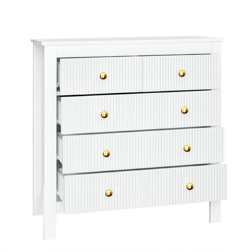 Redom KOMODA 79/39,5/80,5 cm s 5 zásuvkami a zlatými úchytkami, Bílá