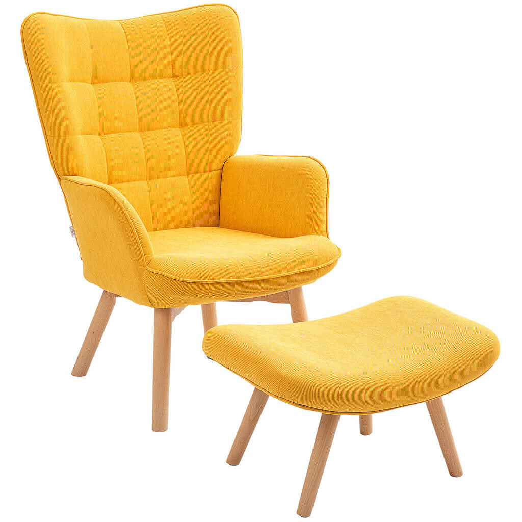 Redom KŘESLO s podnožkou 72/80/101 cm pro relaxaci s měkkým čalouněním a bukovými nohami, Oranžová