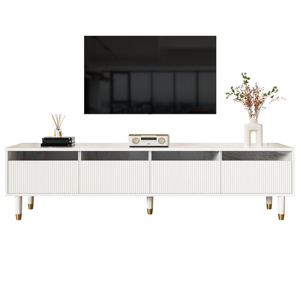OKWISH TV stolek 178/35/45 cm bílý z MDF s 4 zásuvkami a kabelovým vedením