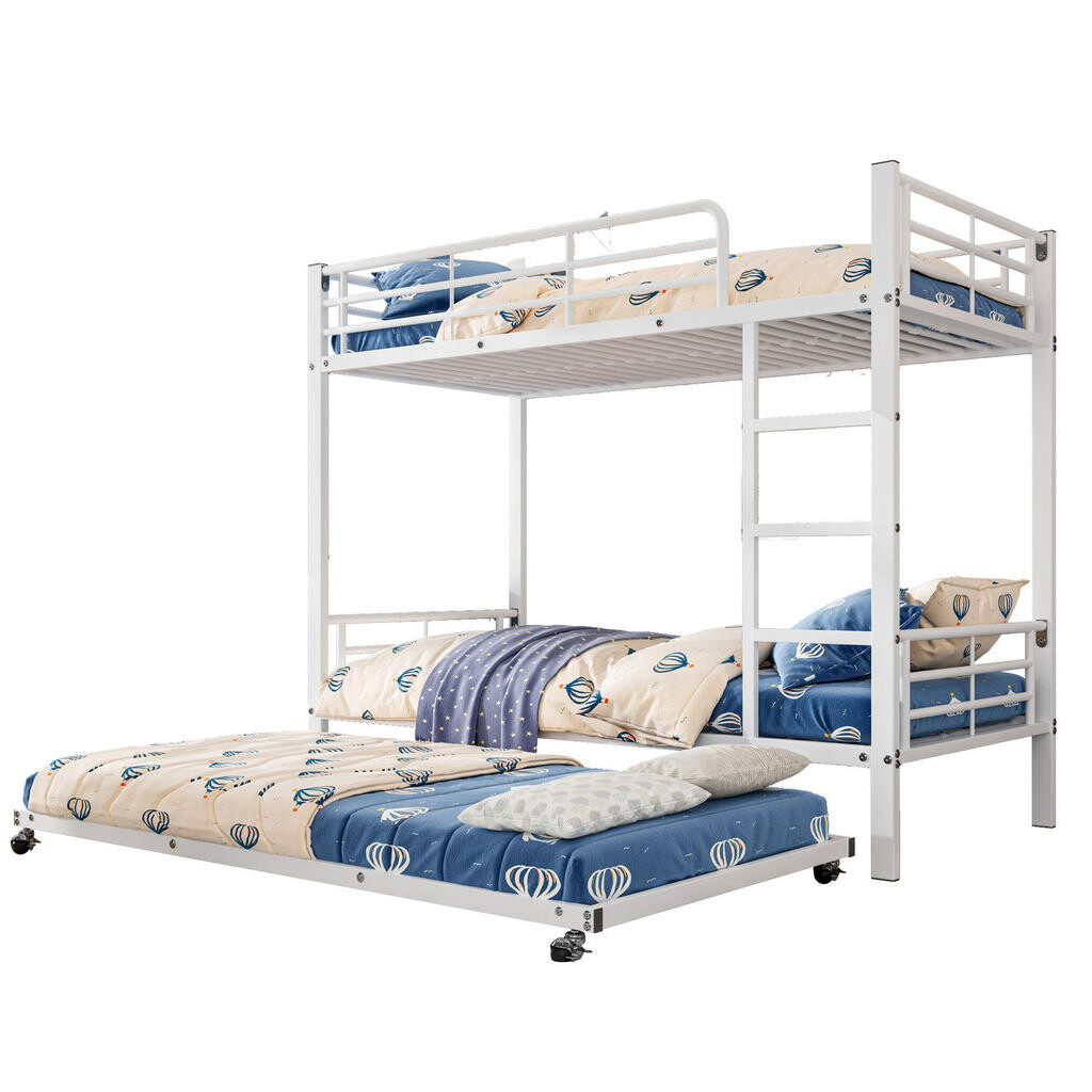 OKWISH PATROVÁ postel 90/200 cm a 90/190 cm bílá kovová s výsuvnou přistýlkou