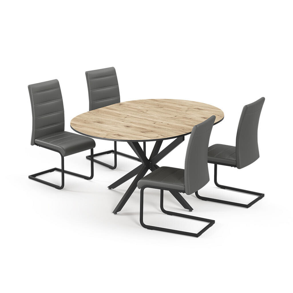 Vicco JÍDELNÍ STŮL SESTAVA Loyd, Rustikální dub/Černá, 120 x 120 cm se 4 jídelními židlemi, šedé