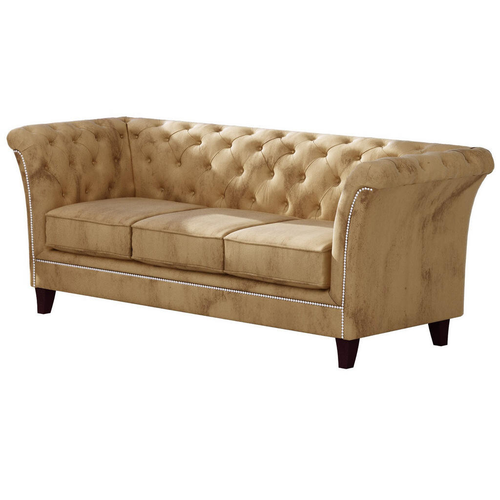 S-Style CHESTERFIELD TŘÍMÍSTNÁ POHOVKA Fusion z béžového sametu