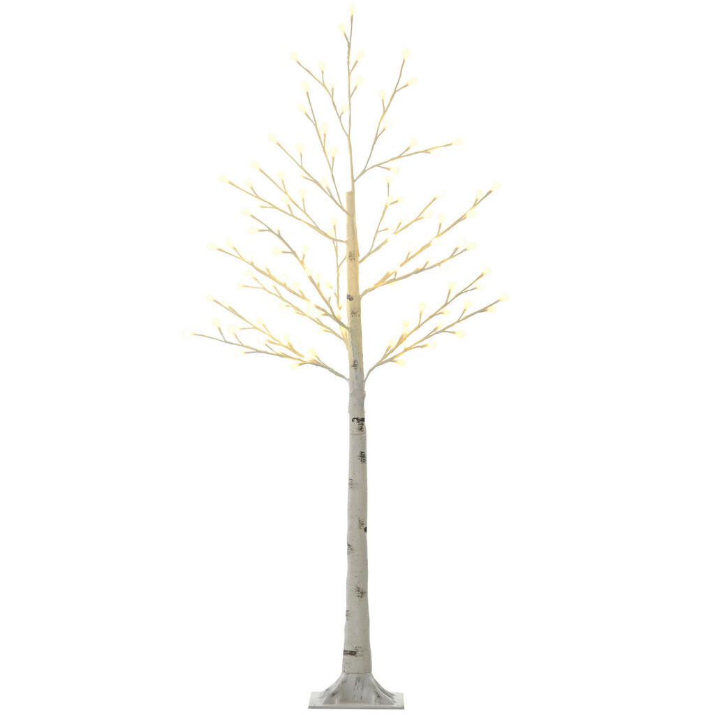HOMCOM 150 cm světelný strom, bříza se 120 teplými bílými LED diodami, 3 stupně jasu, IP44