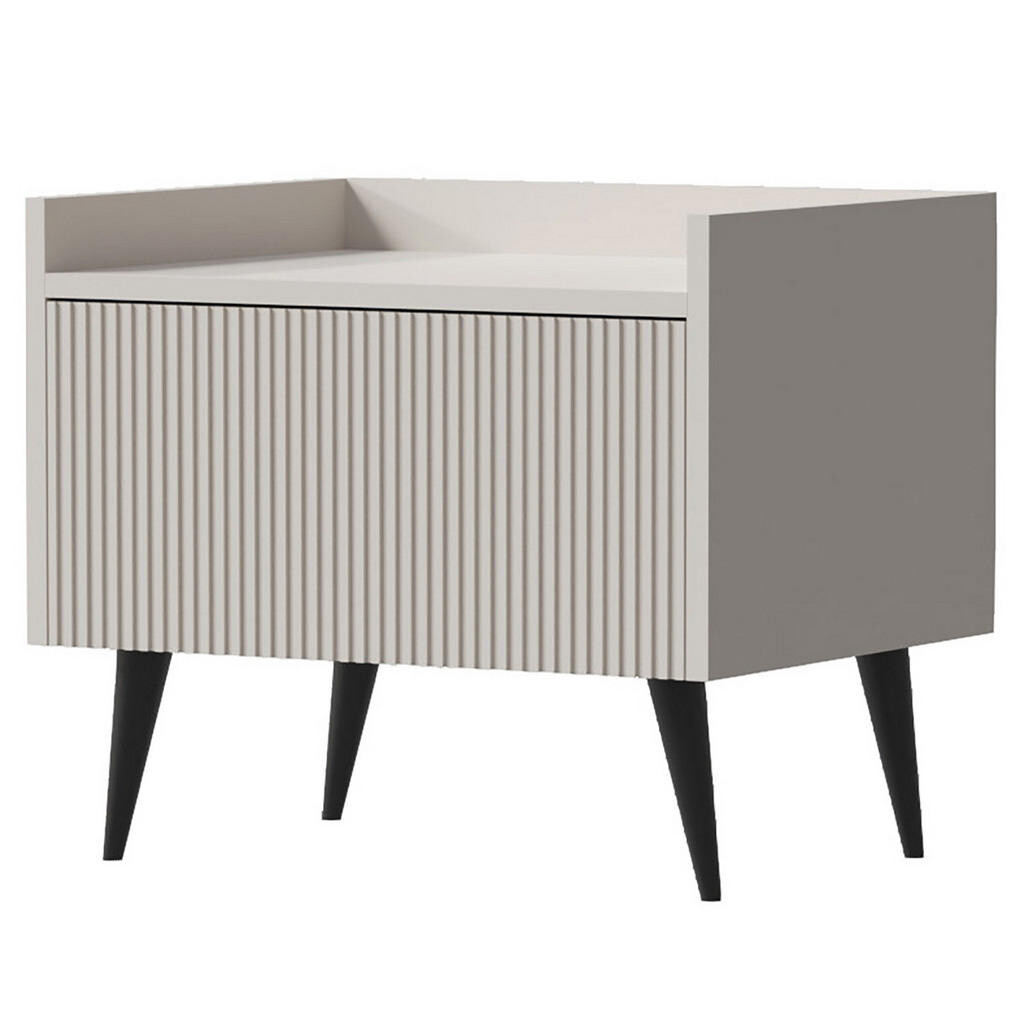 Beautysofa NOČNÍ STOLEK Amfali s 1 dveřmi, drážkovaná čela, systém Push-to-open, kovové nohy, 52 cm, kašmír