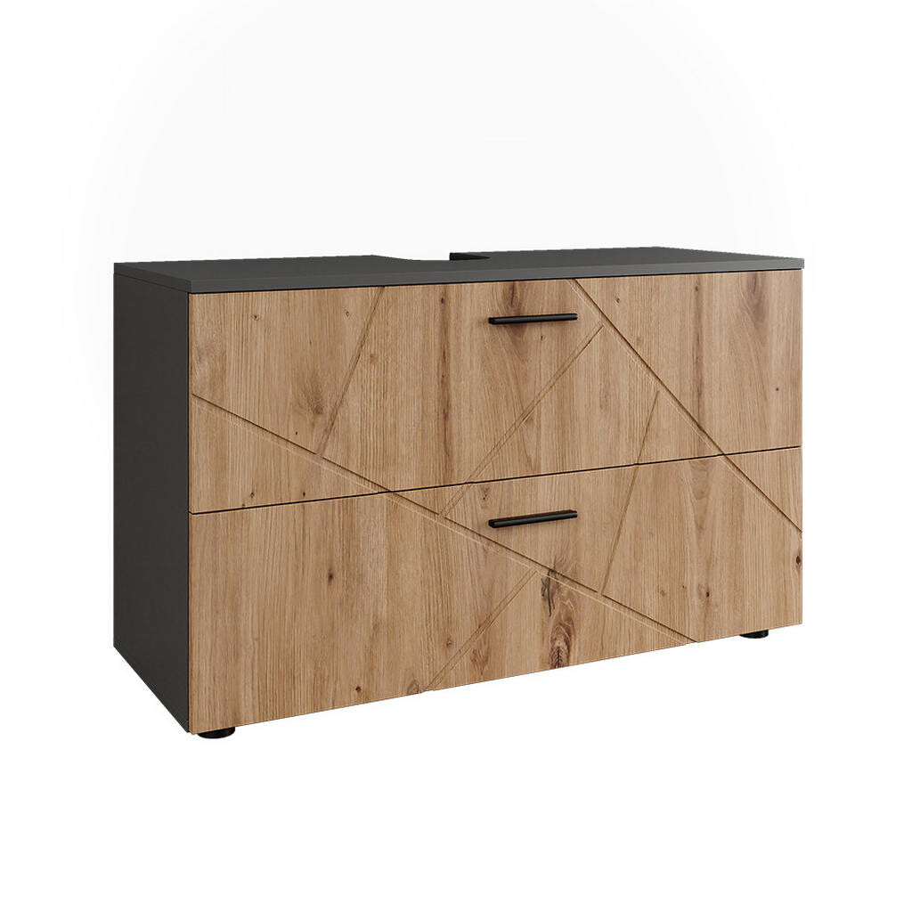 Vicco TOALETNÍ SKŘÍŇKA PRO UMYVADLO Irma, Antracit/Zlatý mocný dub, 100.1 x 60.6 cm se 2 zásuvkami
