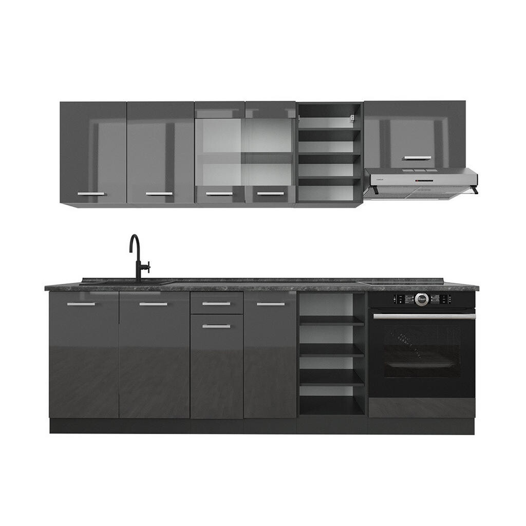 Vicco KUCHYŇSKÝ KOUT R-Line Antracit vysoký lesk/antracit 240 cm , PD Antracit