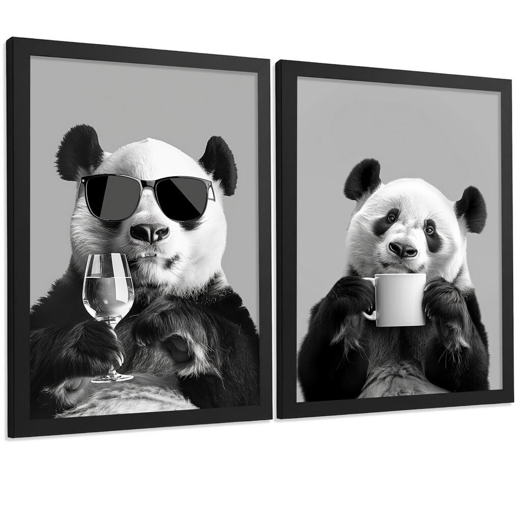 Nacnic PLAKAT Sada 2 Panda Bears A4 Černý rám