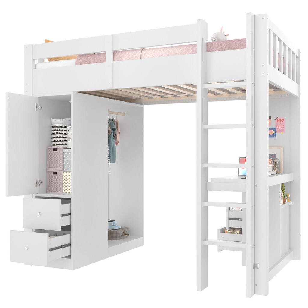 OKWISH PATROVÁ postel 90/200 cm bílá z masivního dřeva a MDF s deskou a LED osvětlením
