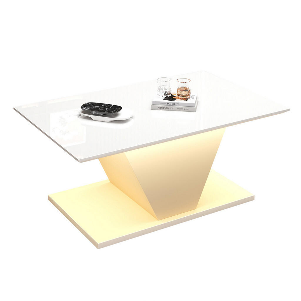 OKWISH KONFERENČNÍ stolek 100/50/46 cm bílý z dřevotřísky s LED osvětlením a lesklou deskou