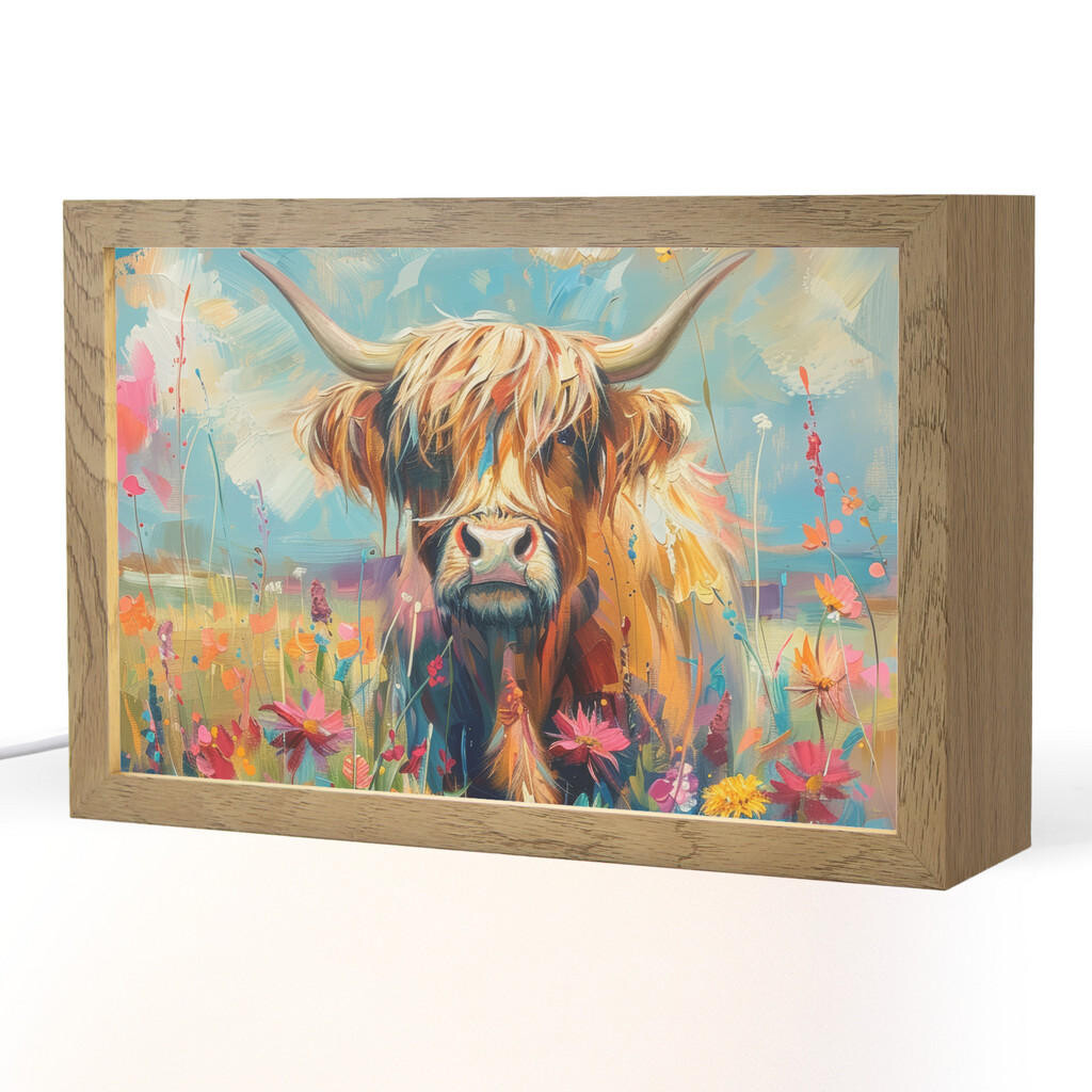 OnlyWow STOLNÍ LAMPA Skotský horal - Příroda - Barevné - Květiny 30x20 cm