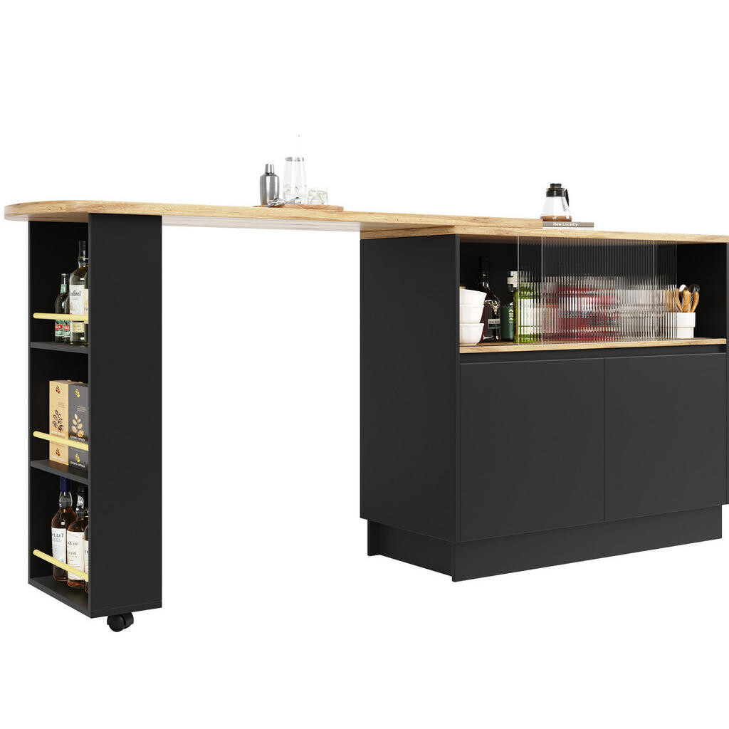 OKWISH BAROVÁ skříňka 90/45/100 cm černá z MDF s 360° otočným designem a skleněnými dveřmi