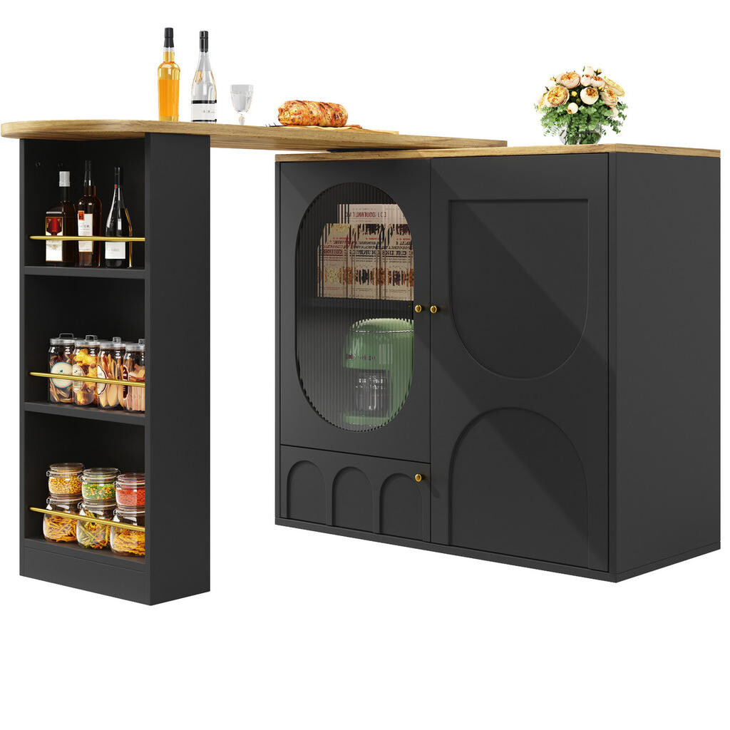Redom BAROVÝ stůl 138/39/105 cm z MDF a kovu, otočná přístavná deska 360° a úložný prostor, Černá