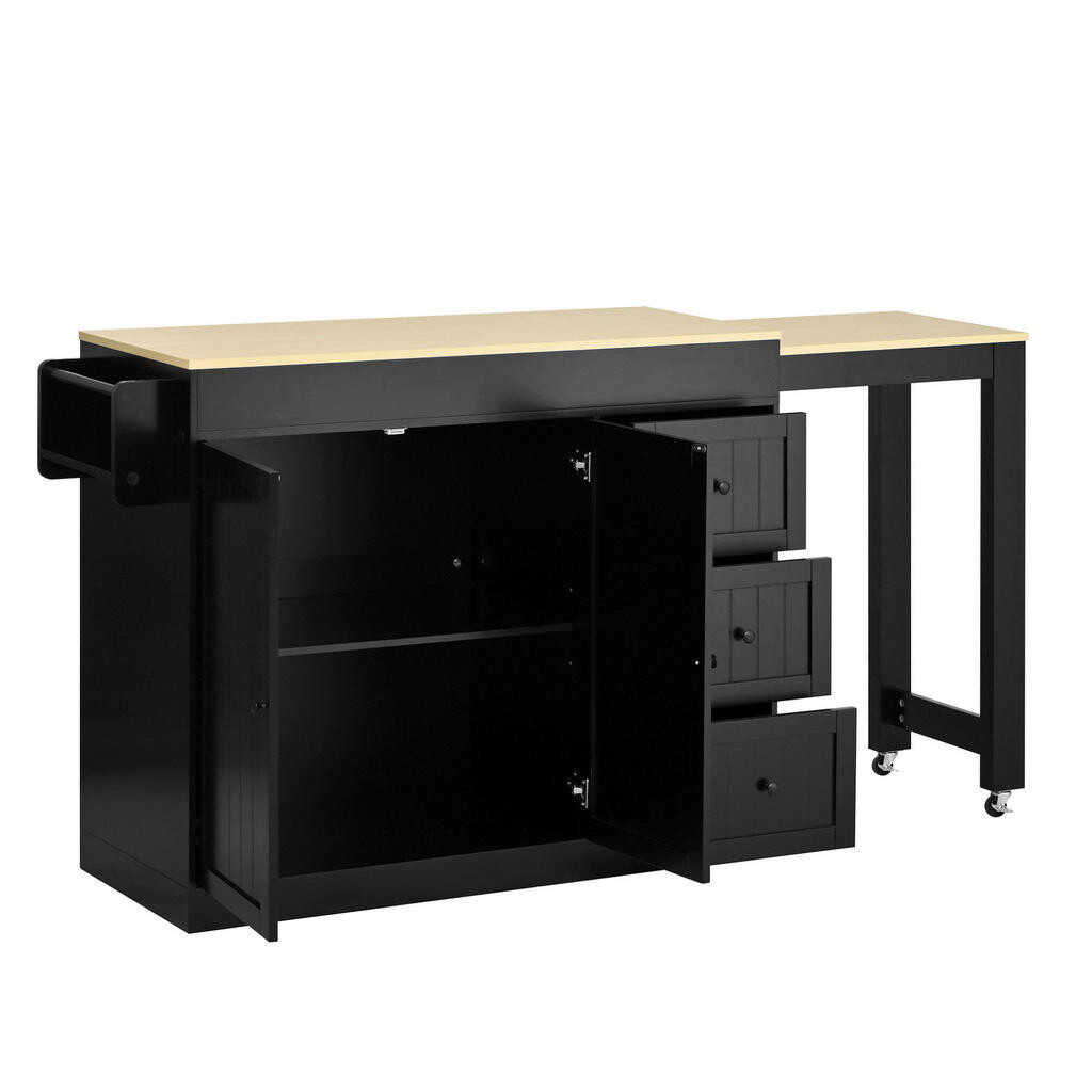 OKWISH KUCHYŇSKÝ ostrůvek 112-186,8/45/93 cm černý z MDF a PB s výsuvnou pracovní deskou a úložným prostorem