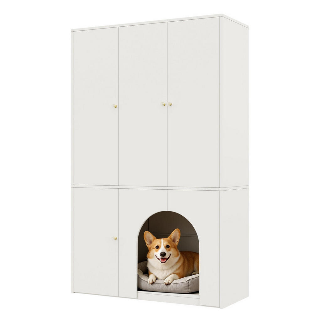 OKWISH ŠATNÍ skříň 120/50/200 cm bílá z MDF s úložnými zónami a prostorem pro mazlíčka