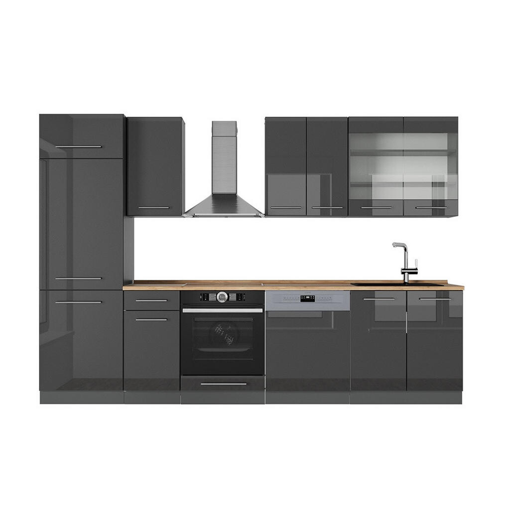 Vicco KUCHYŇSKÝ KOUT Fame-Line Antracitový vysoký lesk 300 cm , PD Dub