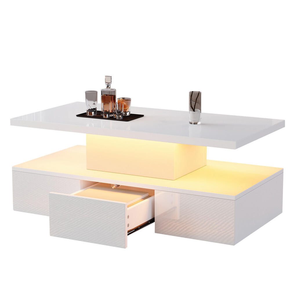 FLIEKS KONFERENČNÍSTOLEK 100x50cm Bílý LED Lesklý Zásuvka