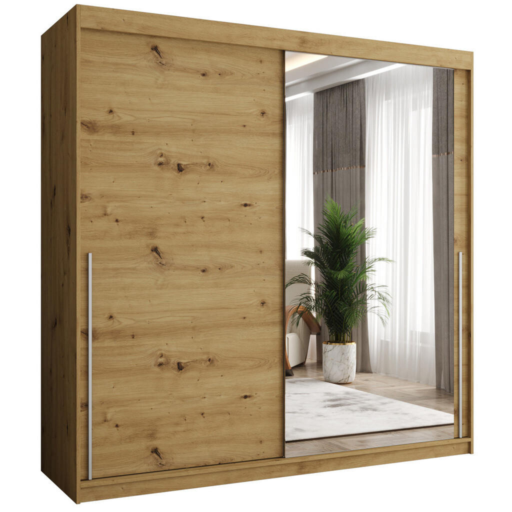 Home Collective SKŘÍŇ S POSUVNÝMI DVEŘMI se zrcadlem, šířka 200 cm, Artisan se stříbrným úchytem