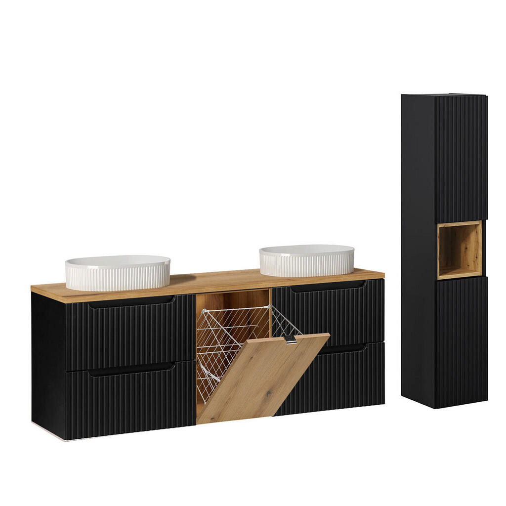 Petits-meubles KOUPELNOVÝ NÁBYTEK 160.4cm Riva 2er-Set Černá a dřevěná