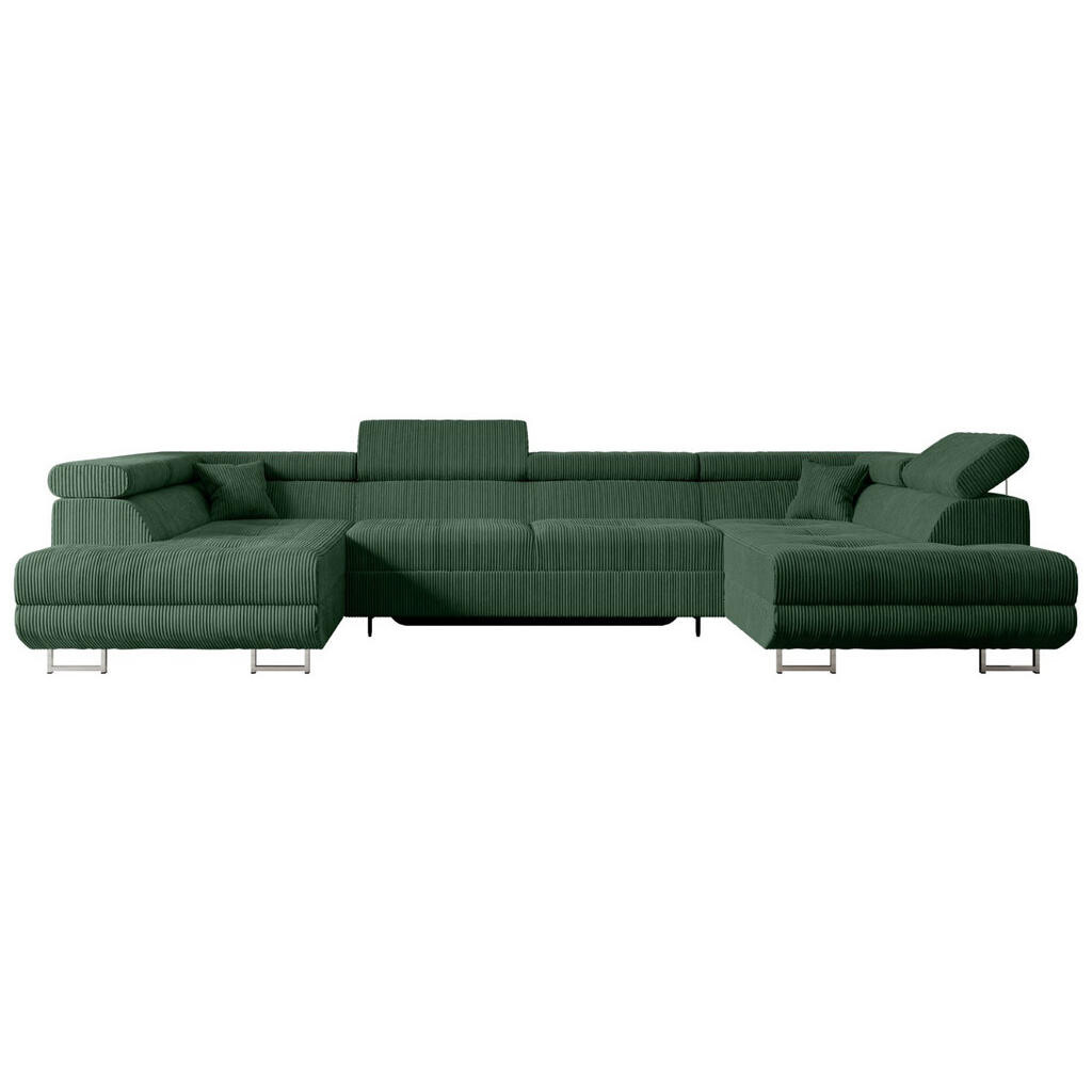 ALTDECOR SEDACÍ SOUPRAVA s funkcí lůžka a úložným prostorem pod lůžkem GUSA-U 342x202x107 cm zelený manšestr