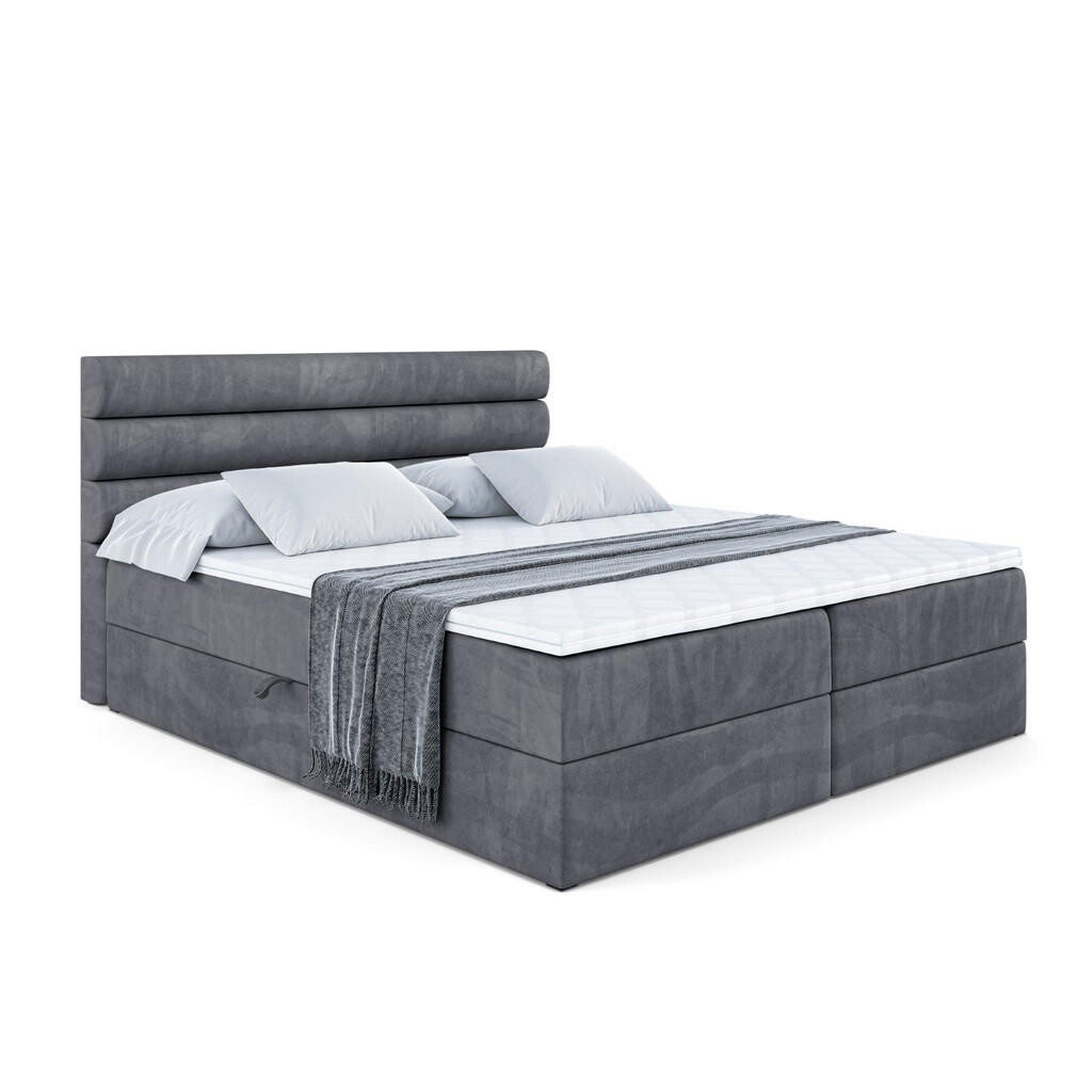 ALTDECOR AMERICKÁ postel s matrací H3 a lamelovým roštem – CELESTIA – 200 x 200 cm, tmavě šedá
