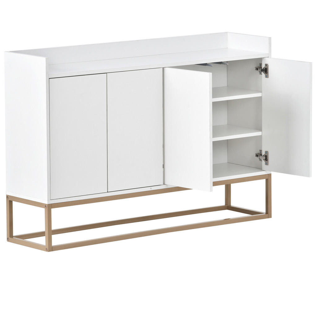 SHOPENTRA BÍLÁ příborník 120x30x80 cm se 4 dvířky – moderní komoda se zlatým kovovým rámem