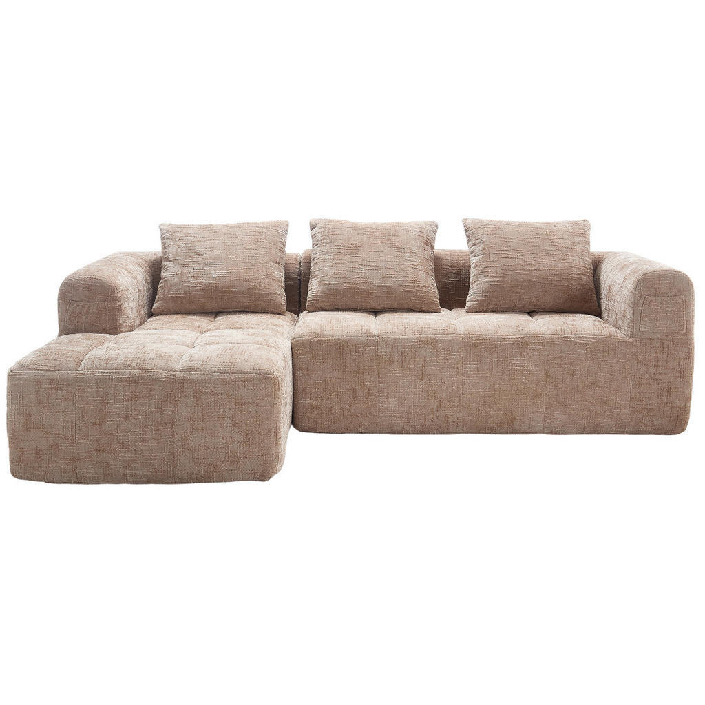 OKWISH ROHOVÁ sedací souprava 250/158/60 cm khaki z chenillu s lenoškou, područkami a kapsami