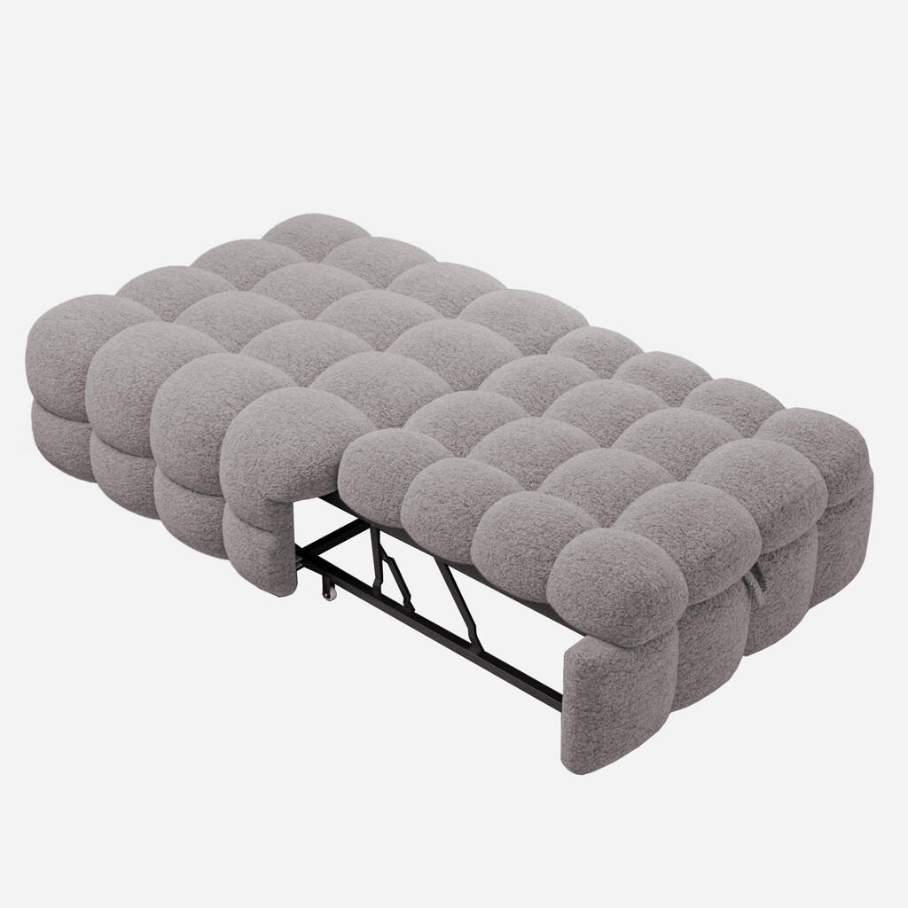 OKWISH ROZKLÁDACÍ křeslo 183/76/42 cm světle šedá z imitace beránčí kůže 2 v 1