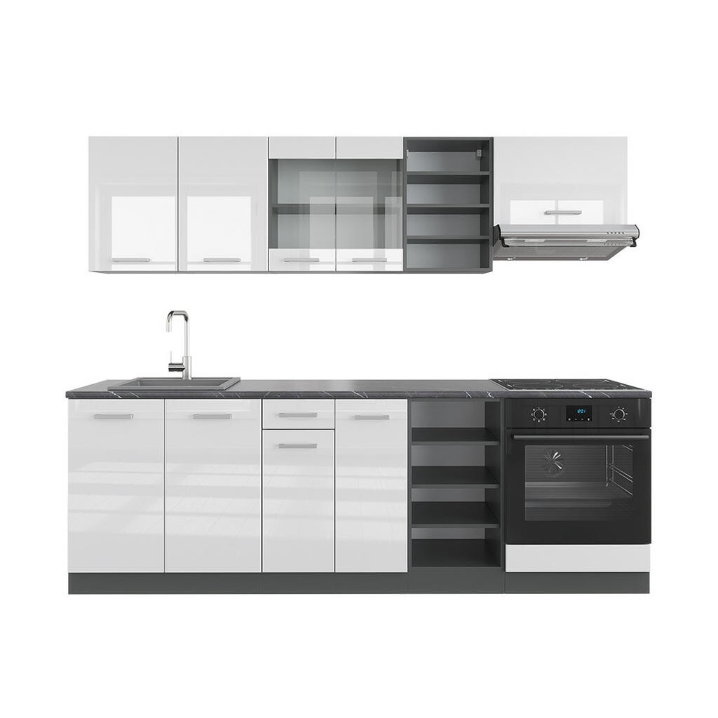 Vicco KUCHYŇSKÝ KOUT R-Line Bílý vysoký lesk/antracit 240 cm , PD Antracit