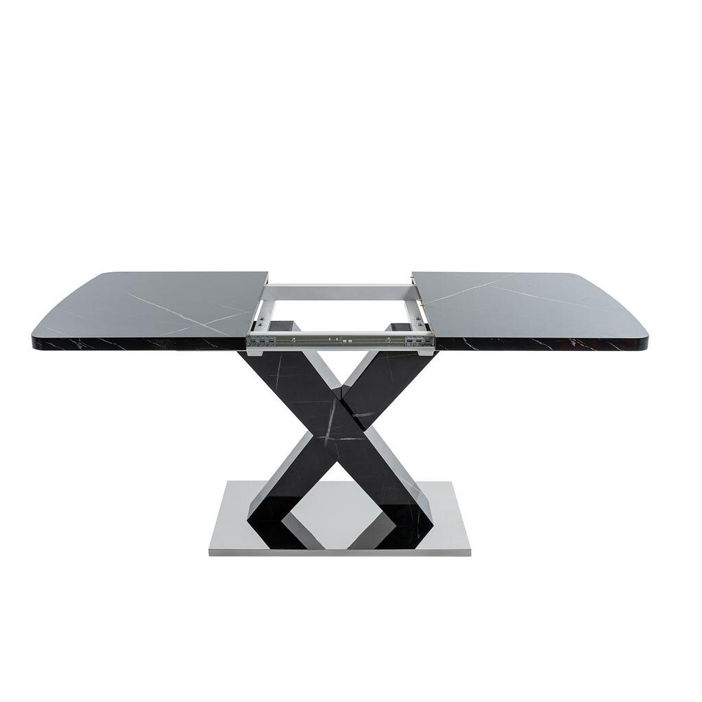 OKWISH JÍDELNÍ stůl 120-160/80/76,5 cm černý z MDF a oceli s rozkládací deskou