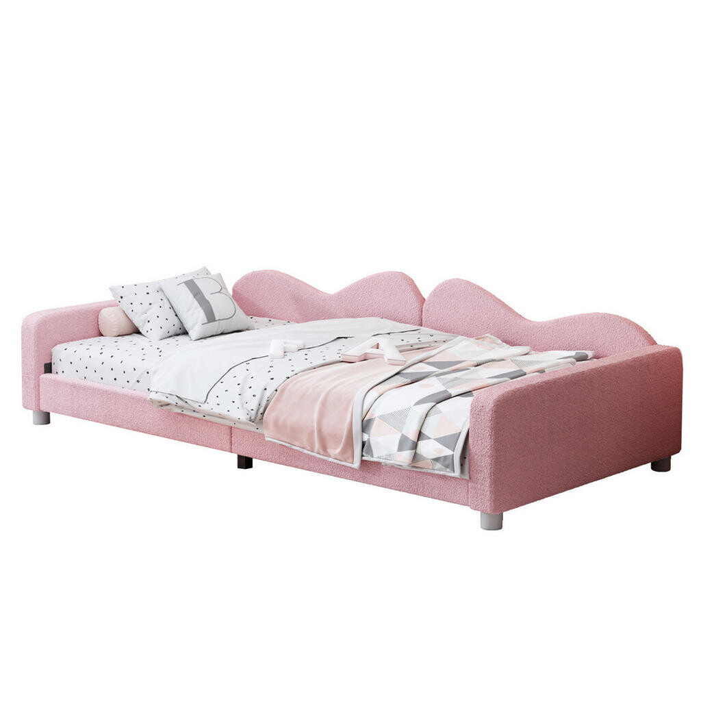 Redom DĚTSKÁ postýlka 214,5/95/42 cm s imitací beránčí kůže, opěrkou a lamelovým roštem, Růžová