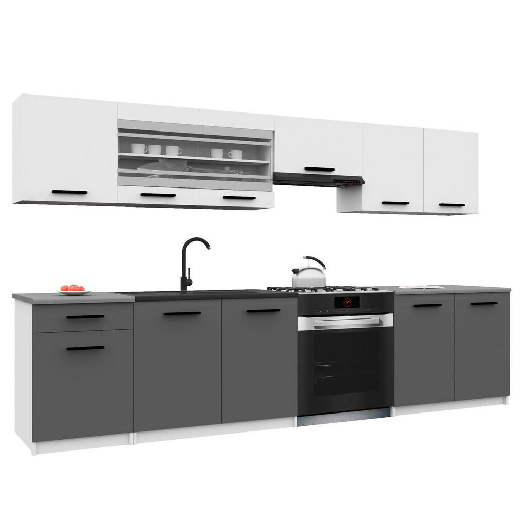 B BELINI GROUP KUCHYŇSKÁ LINKA Italia 4 260 cm, s pracovními deskami, Bílo-šedá matná