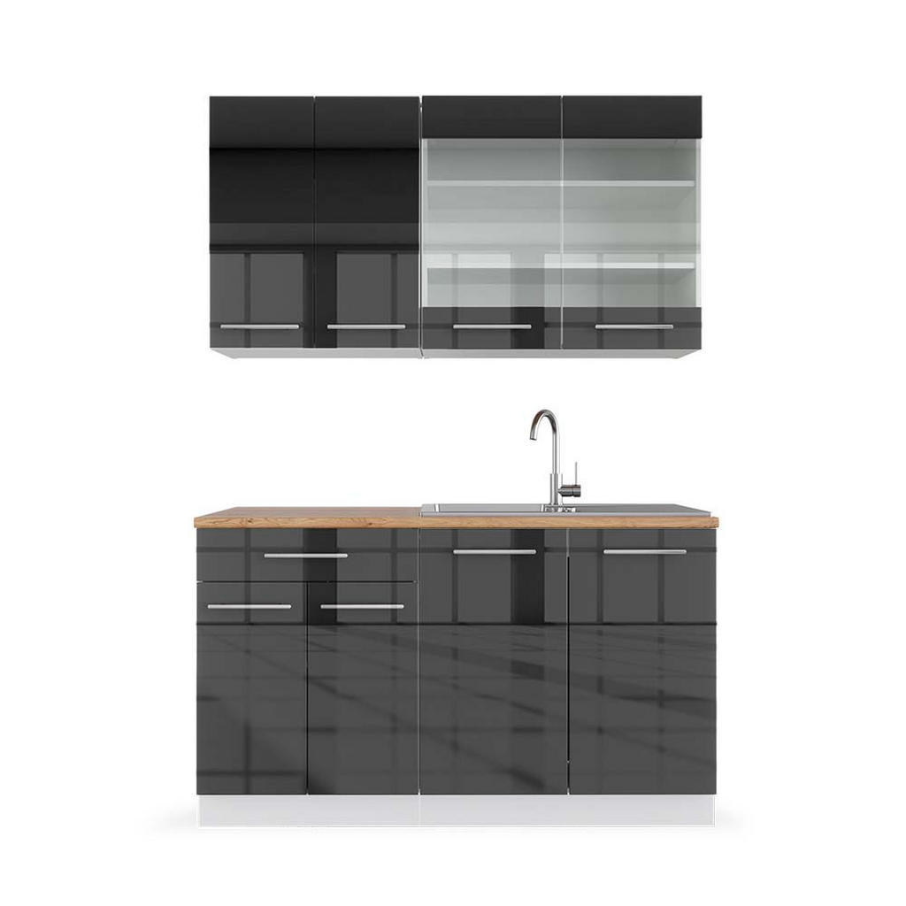 Vicco JEDNOTKOVÁ KUCHYNĚ Fame-Line Antracitový vysoký lesk/bílá 140 cm , PD Dub