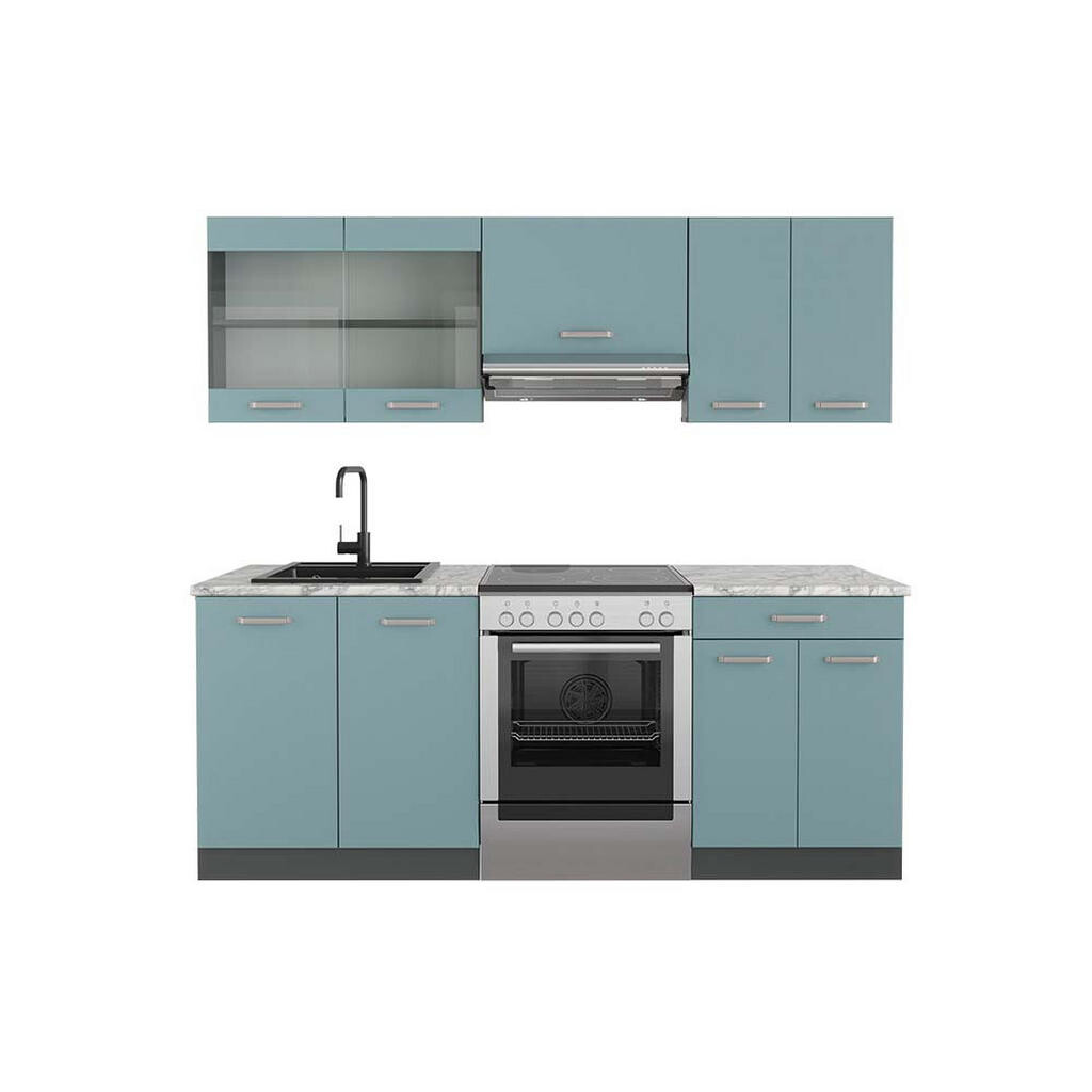 Vicco KUCHYŇSKÝ KOUT R-Line Modrošedá/antracitová 200 cm , PD Mramor