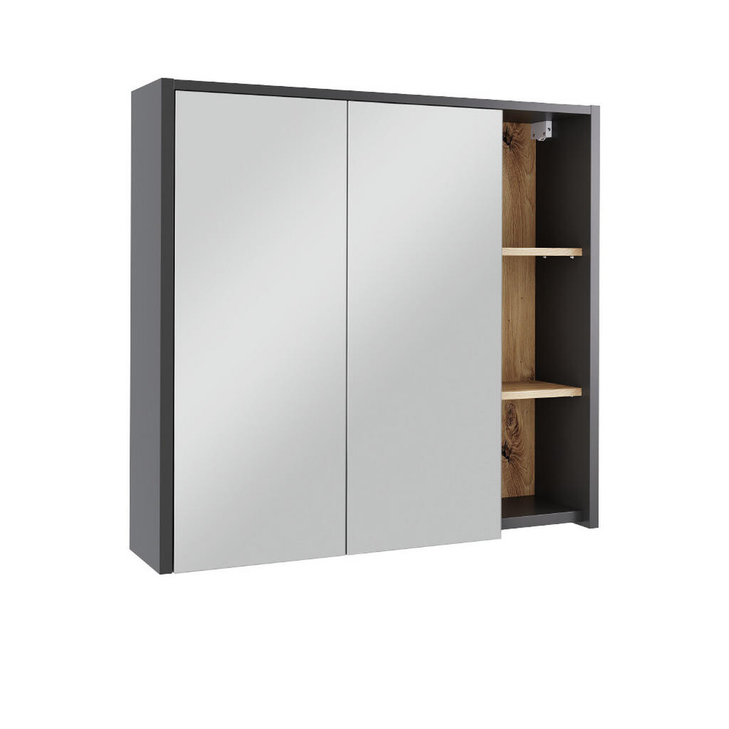 Vicco SKŘÍŇKA SE ZRCADLEM DO KOUPELNY Viola Grey/Artisan 80 x 75 cm s otevřenými policemi