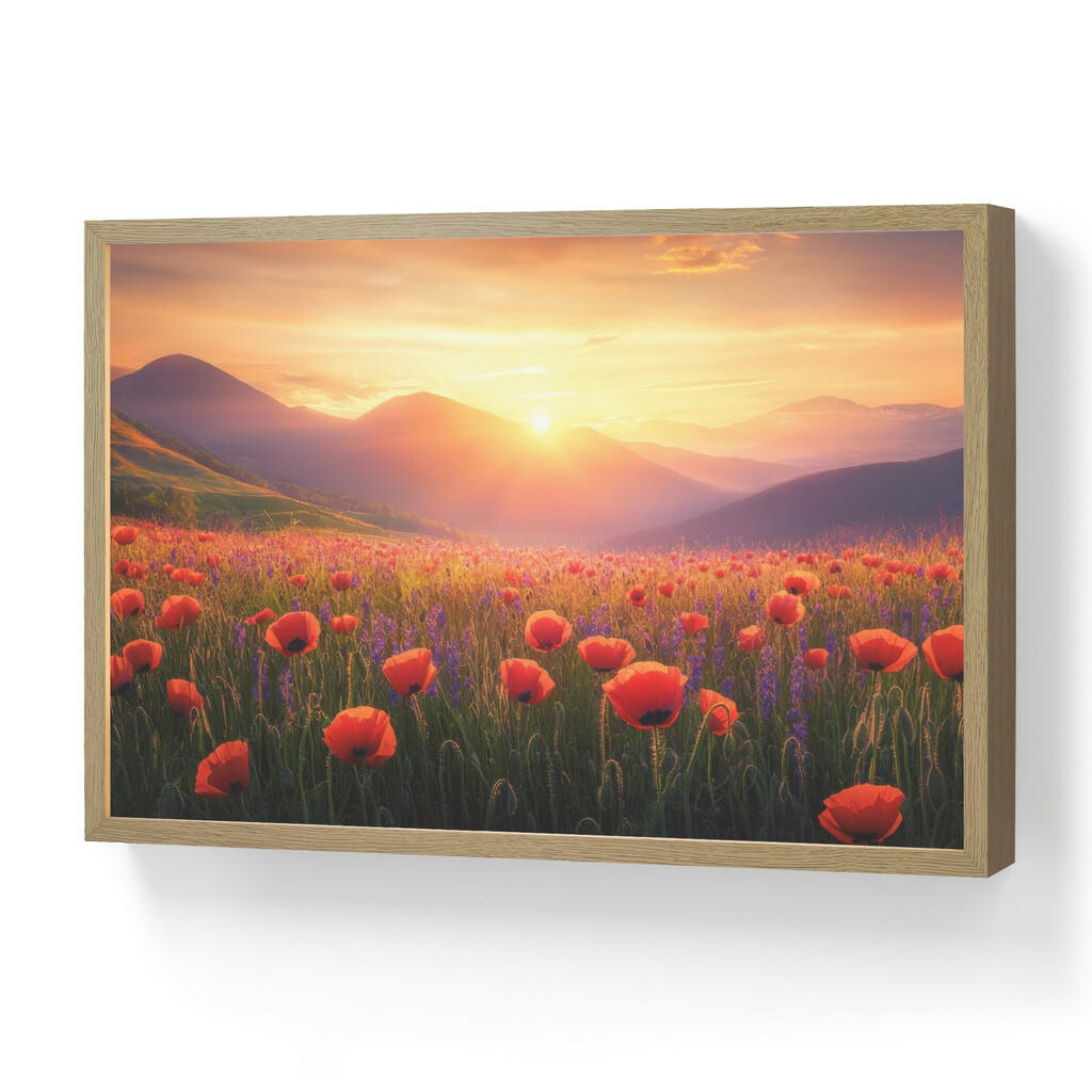 OnlyWow NÁSTĚNNÁ LAMPA S AKUMULÁTOREM Krajina - Západ slunce - Květinové pole 60x40 cm