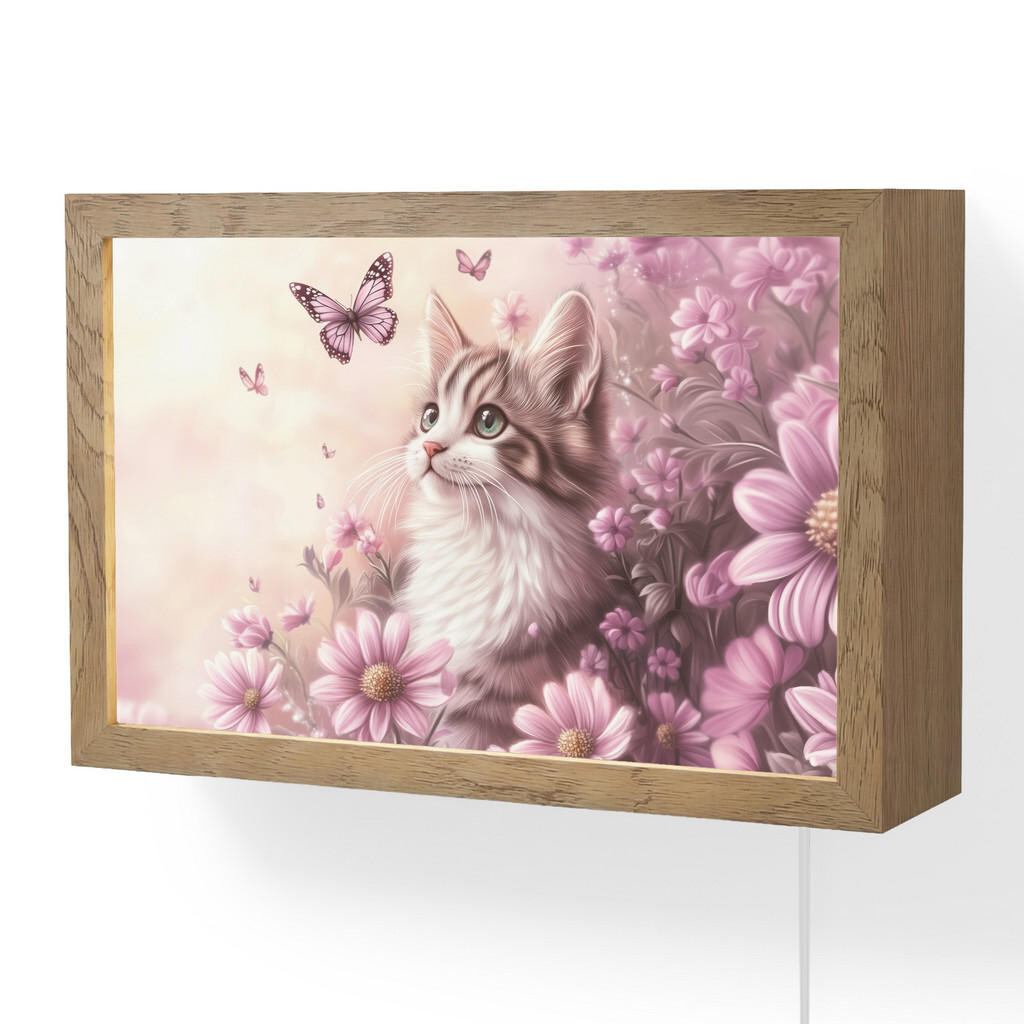 OnlyWow NÁSTĚNNÁ LAMPA Koťátko - Květiny - Motýli - Fialová 30x20 cm