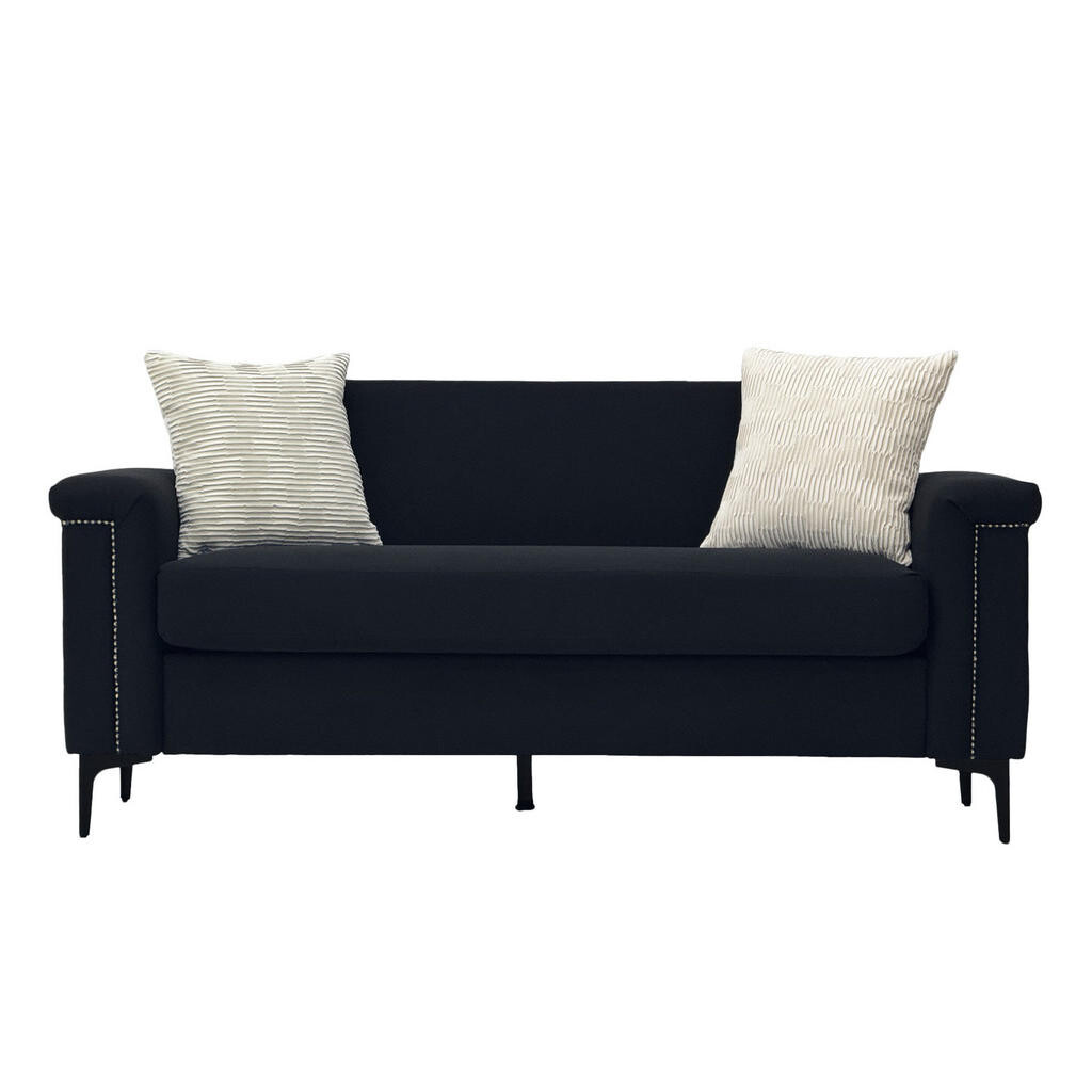 Redom POHOVKA 172/72/82 cm, 2místná, skandinávský design, masivní dřevo a kovové nohy, Černá