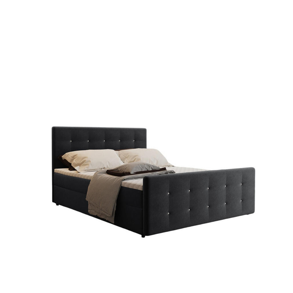 Kaiser Möbel KONTINENTÁLNÍ POSTEL s úložným prostorem, matrací a topperem AMOR Černá 180x200 cm H2-Pocket