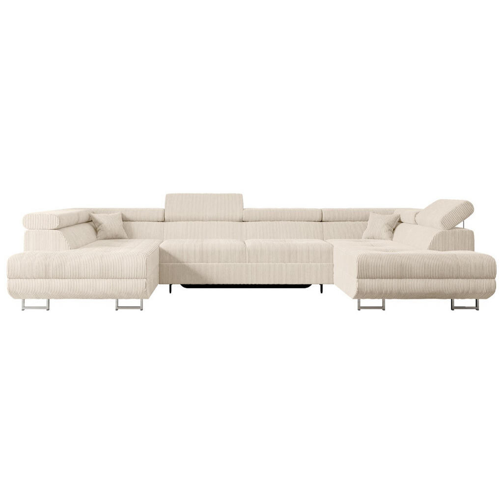 ALTDECOR SEDACÍ SOUPRAVA s funkcí lůžka a úložným prostorem pod postelí GUSA-U 342x202x107 cm béžová manšestrová látka