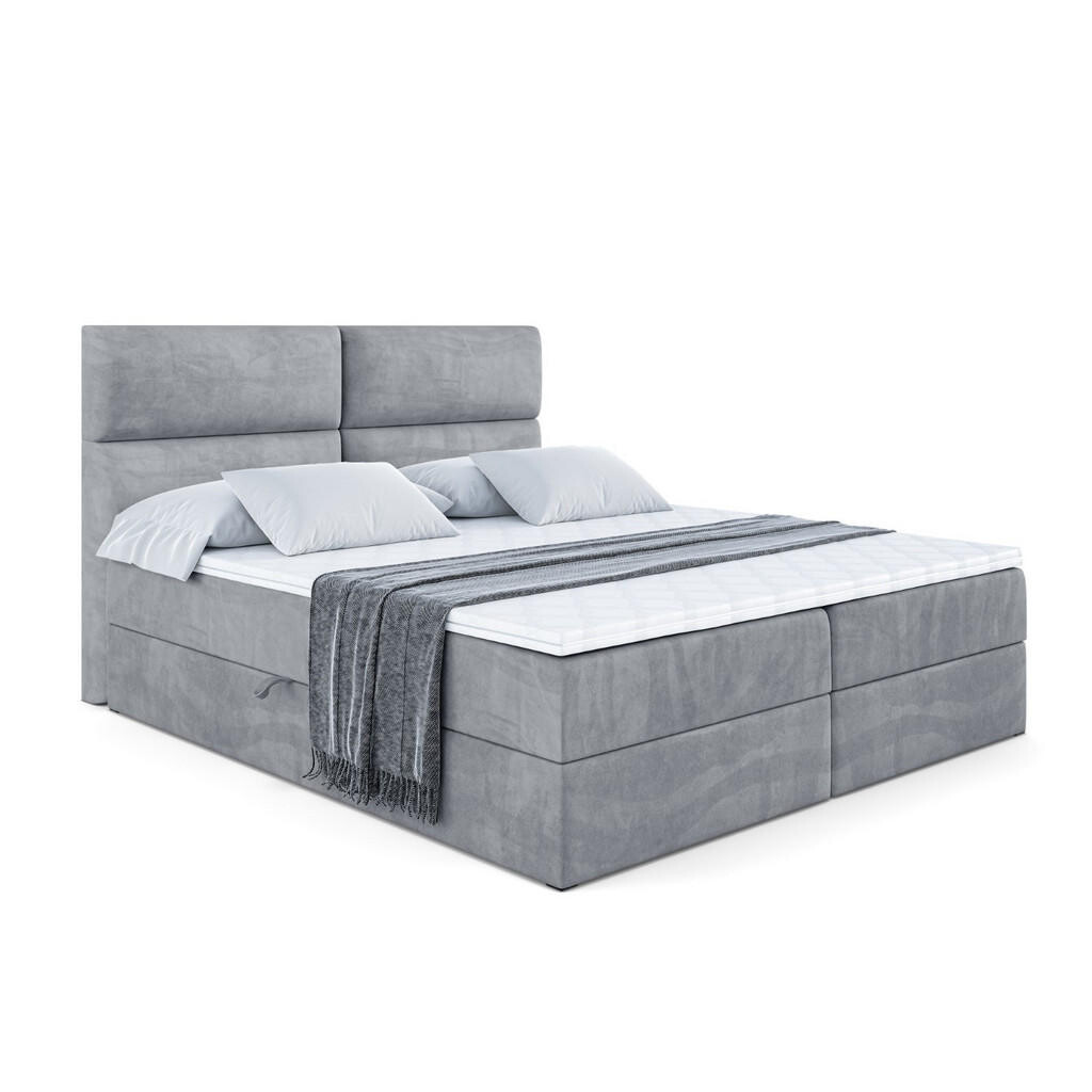 ALTDECOR AMERICKÁ postel s matrací H3 a lamelovým roštem – BOXI3 – 140 × 200 cm, šedá