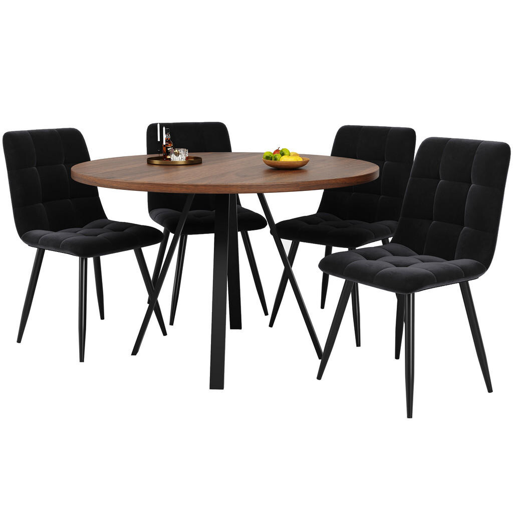 FLIEKS JÍDELNÍ SET 5D 80x80cm Ořech Černé sametové židle