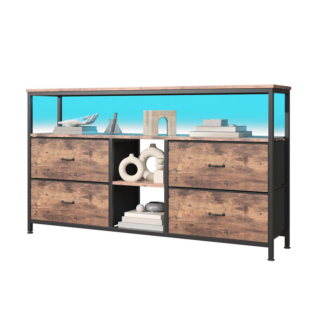 SHOPENTRA LED TV stolek 108 cm, retro design, látkový potah ve vintage stylu