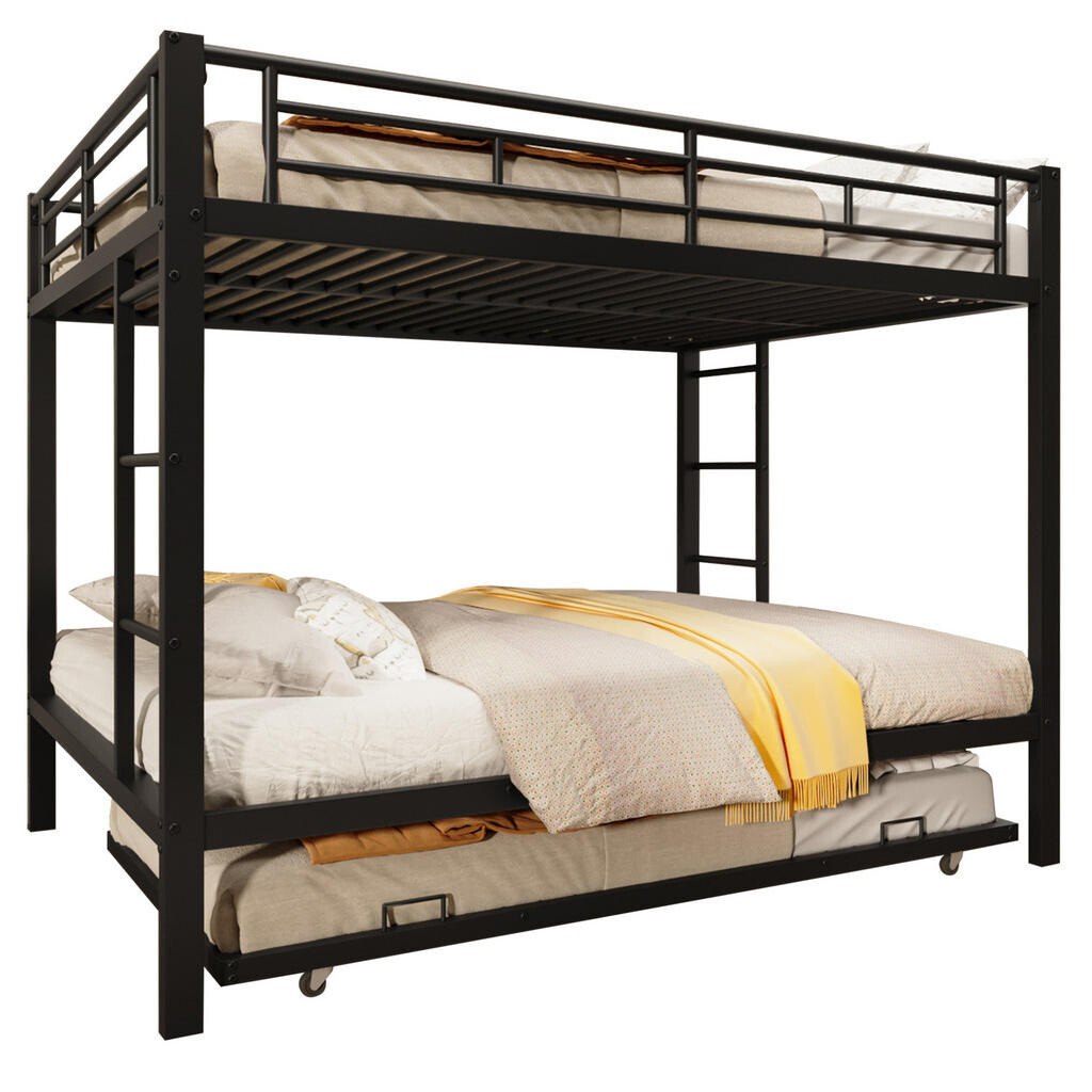 Redom PALANDA 140/200 cm s výsuvným lůžkem a vysokými bočnicemi, stabilní kovová konstrukce, pro více dětí, Černá