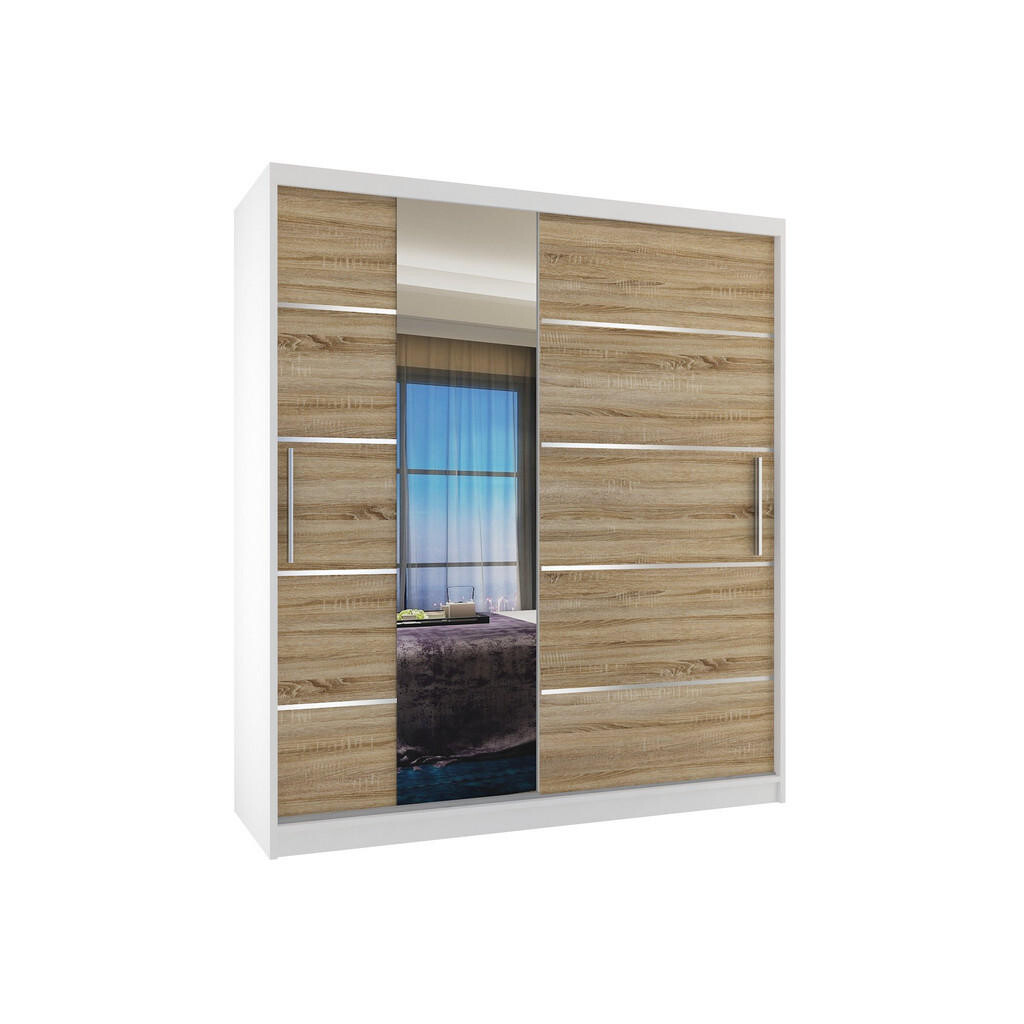 B BELINI GROUP POSUVNÁ SKŘÍŇ Verona MBP, Bílá/Dub Sonoma Mat, 133 cm, se zrcadlem