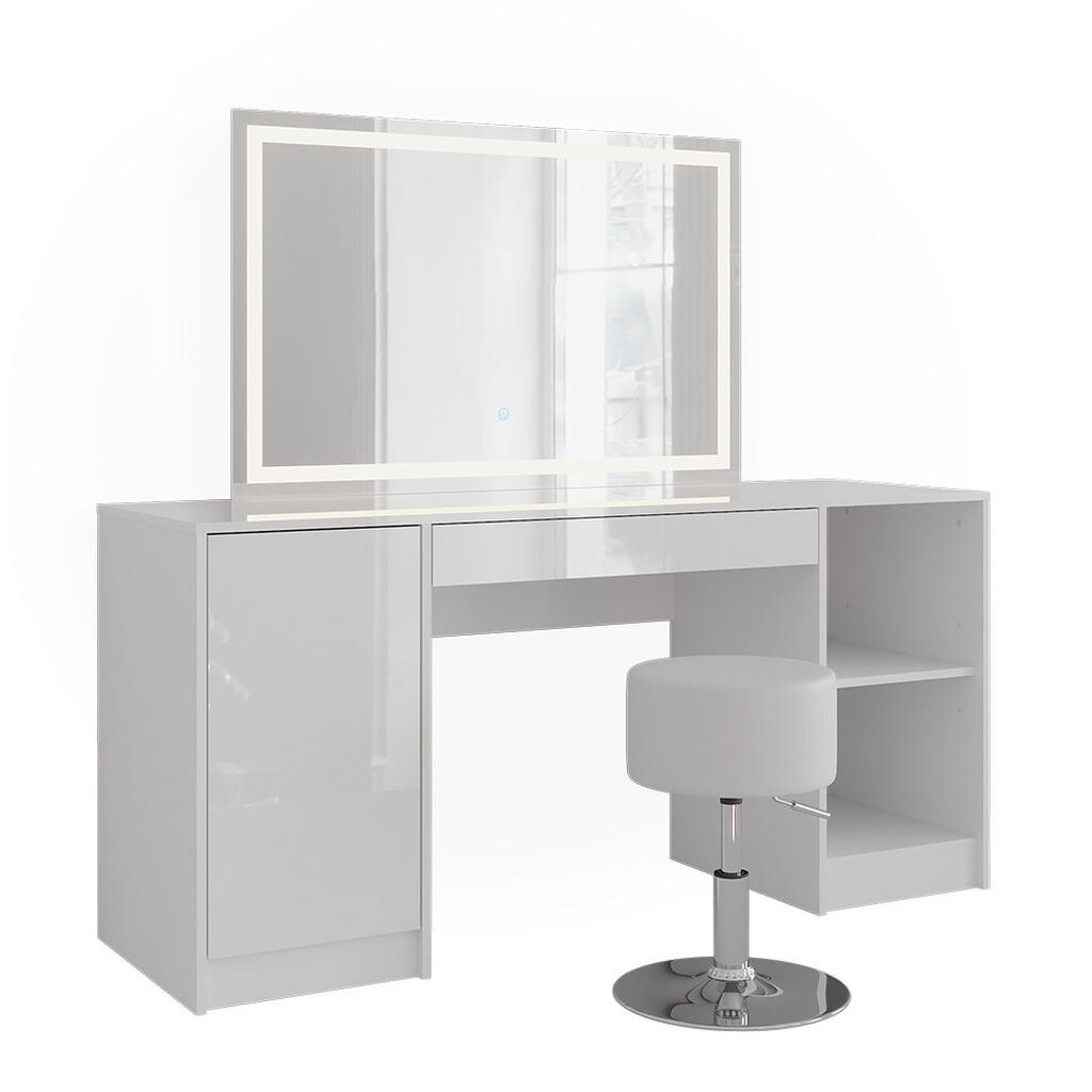 Vicco TOALETNÍ STOLEK Sherry Bílá/bílý vysoký lesk 158.2 cm s LED zrcadlem a stoličkou
