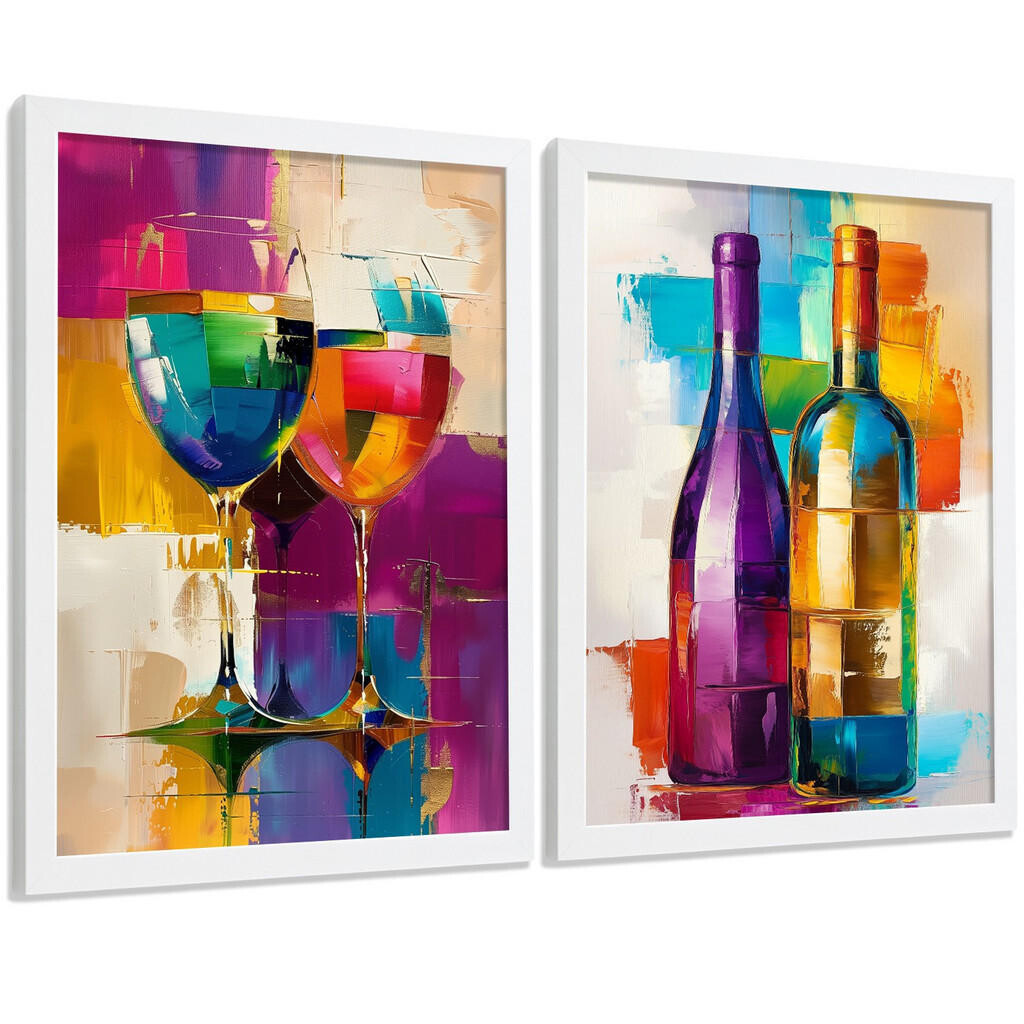 Nacnic PLAKAT Sada 2 Pop Wine A3 Bílý rám